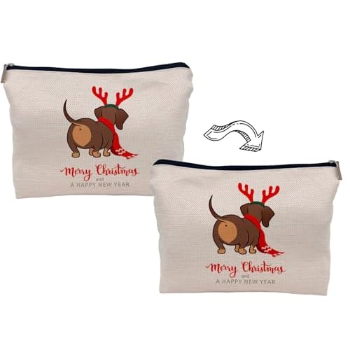 Funny Dachshund Christmas Makeup Bag Cosmetic Bags for Women, Dachshund Gifts for Women, Dachshund Mom Gifts, Dachshund Christmas Small Makeup Cosmetic Bag for Purse