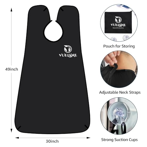 Beard Bib Beard Apron, Beard Bib Hair Catcher for Men Shaving, Non-Stick Beard Bib Apron for Men with Strong Suction Cups, Gifts for Men Husband, Grooming Kit for Men - Black