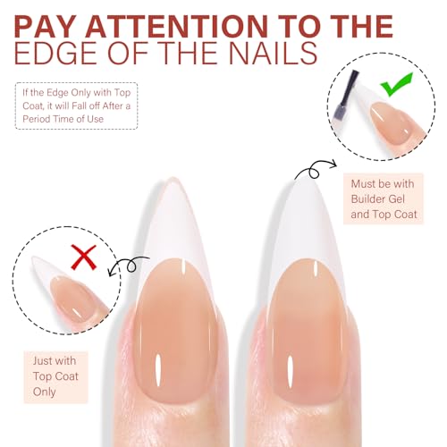 AILLSA French Gel Nail Tips, 180 Pcs French Tip Press On Nails Long Almond Brown, Pre-Applied Primer & Base Coat, No Need File, Long Almond Nails Tips, Fake Nails for Nail Art DIY 15 Sizes