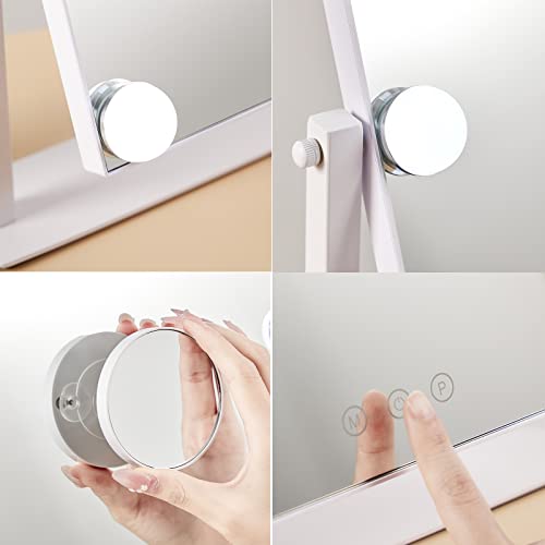 HIEEY Hollywood Vanity Mirror with Lights, Makeup 9 Dimmable Bulbs Three Color Lighting Modes, and 5X Magnification Mirror, Smart Touch Control, 360¡ÆRotation (White)