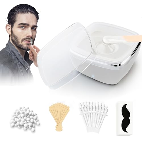 Nose Wax Kit Men Nose Hair Wax Kit with 50g Wax & 15 beard & 20 Wooden Stick & 30 Applicators USB Hair Waxing Kits Rapid Heating Constant Temperature Painless Easy