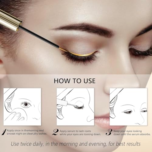 Eyelash Growth Serum ? 15 Plant Extracts for Longer, Denser & Robust Lashes,Boosts Natural Lash Development,eyelash serum,Enhance Natural Beauty, Hypoallergenic Oil Free,lash growth serum£¨PURE GOLD£©