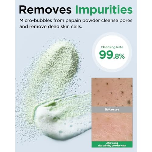 TOCOBO Cica Calming Powder Wash ? Korean Enzyme Face Cleanser with Cica, Tea Tree & Papain ? Hypoallergenic Low pH Powder Cleanser for Sensitive Skin, Pore Purifying & Exfoliating,. 1.69 oz.
