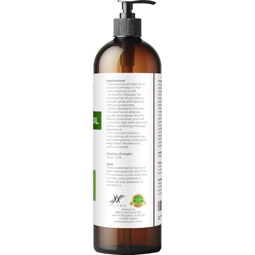 velona Macadamia Nut Oil 8 Fl Oz | 100% Pure and Natural Carrier Oil | Refined | Cooking, Skin, Hair, Body & Face Moisturizing | Use Today - Enjoy Results