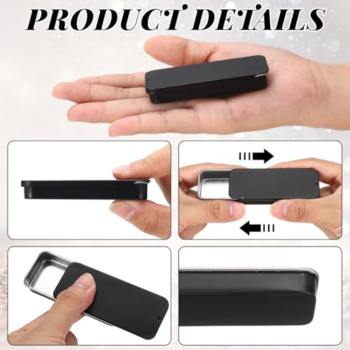Norme 60pcs Slide Top Small Tins Containers Rectangular Cosmetics Metal Boxes Small Lip Balm Containers Metal Tins with Lids for Lip Balm Jewelry Crafts Pills(Black,1 oz)