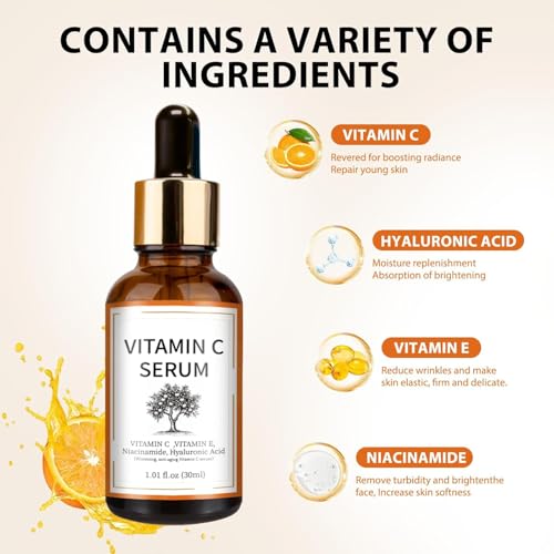 Vitamin C Brightening Serum with Hyaluronic Acid & Vitamin E ? Dark & Even Skin Tone for Women (30ml/1.01 fl.oz.)