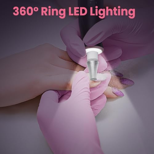 Nail Drill Kit,Black Cordless Electric Nail File with 10 Speed,10 Bits and LED Light,for Acrylic Nails,Gel Polish Removal and Thick Toenails,Easy for Beginners