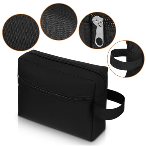 12 Pcs 8.6 x 6.3 x 2.7 inch Black Travel Toiletry Bags Bulk for Women Men Large Water Resistant Shaving Bags Hanging Cosmetic Bag with Handle and Divider Storage Travel Pouch Case