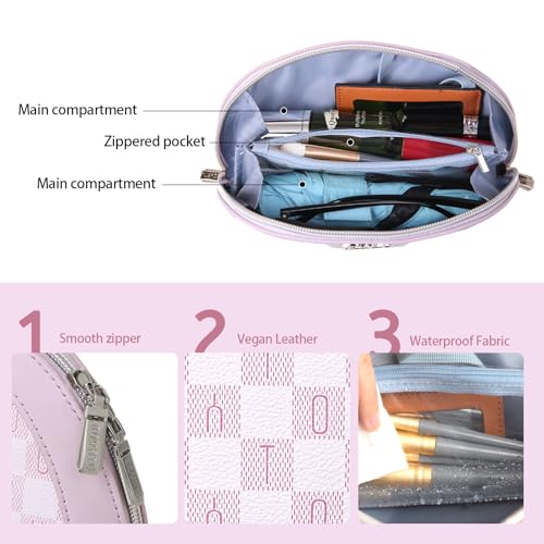 BOYATU Vegan Leather Cosmetic Bag: Refined Pattern Pouch with Built-In Tethered Pull-Out Mirror - Quick Touch-Ups Anywhere - Compact&Lightweight Easy to Carry(021-Purple)