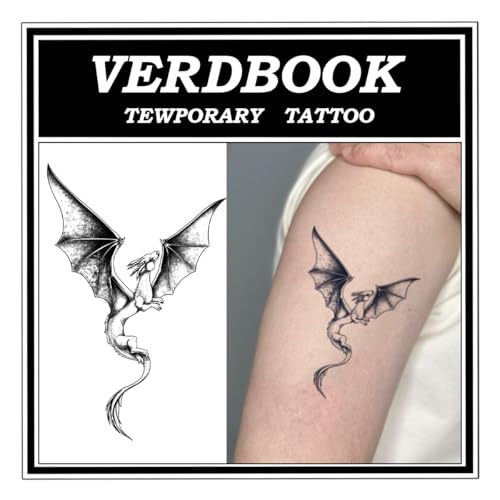 Waterproof Temporary Tattoos: 2-Sheet Tattoo Kit with Realistic Body Stickers, Semi-Permanent Tattoos for Adults Lasting 7-15 Days ? Safe for Men & Women, Winged Dragon Pose Pattern