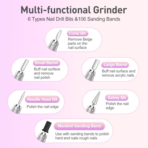 JIASHENG Professional Nail Drill, 30000rpm Electric Nail Drill Machine, Electric Nail File Drills for Acrylic Nails Kit Gel Nails Manicure Pedicure Tools, Purple