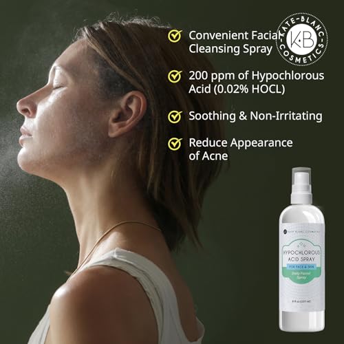 Kate Blanc Cosmetics Hypochlorous Acid Spray for Face and Skin. Gentle Facial Cleanser for Acne-Prone & Sensitive Skin with .02% HOCl (8oz) (Pack of 2)