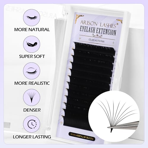 Arison Lashes Easy Fan Lashes 0.07 M Curl 8-15mix Eyelash Extension Supplies Volume Lash Extensions Automatic Blooming Flower Lashes Self Fanning Russian Eyelashes