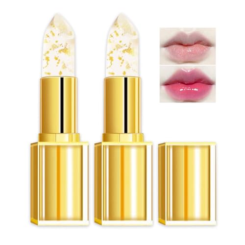 Charm Kiss 2PCS Transferproof Color Changing Lipstick, Mood Lipstick Color Changing Long Lasting 24H, Gold Foil Moisturizing Gloss Lip, Transfer-Proof, Moisturizing Glossy Shine Lip Gloss for Women