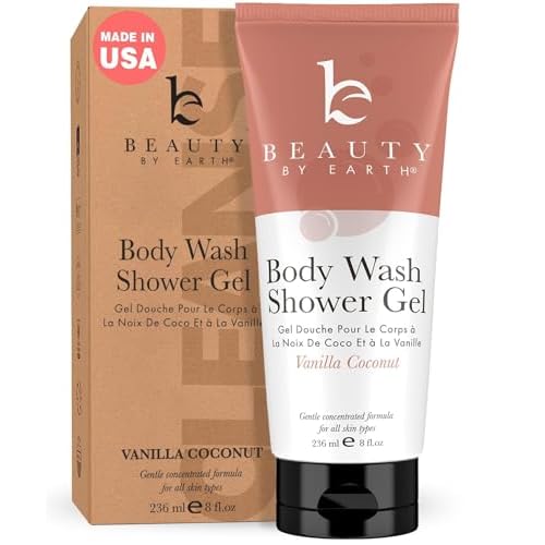Vanilla Coconut Shower Gel Body Wash - USA Made with Organic & Natural Ingredients, Moisturizing Cleansing Gel for Women, Gentle & Non Toxic Daily Wash for Sensitive Skin, Clean Body Soap Liquid