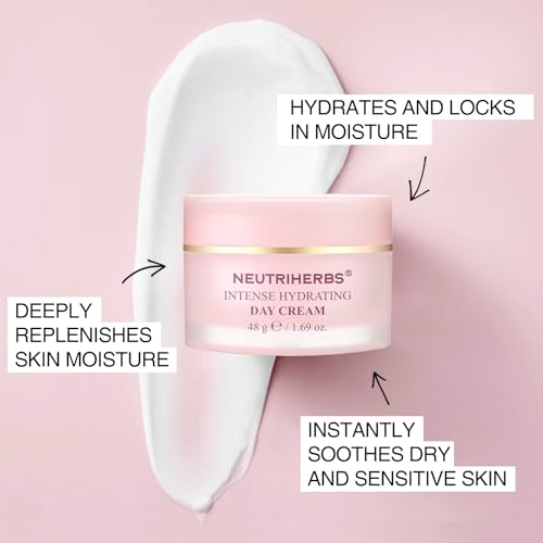 Neutriherbs Intense Hydrating Day Cream,Face Moisturizer with Hyaluronic Acid,Shea Butter,Centella,Sooth Nourish Moisturize Skin,Lightweight Face Cream for Dry or Sensitive Skin - 1.69oz