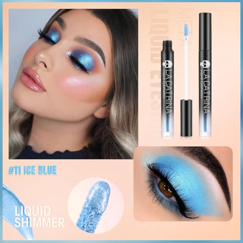 Liquid Metallic Eyeshadow, Pigmented Light Blue Sparkle Eye Shadow Liquid Eyeliner Makeup for Brown Eyes, Long Lasting One-Swipe Coverage Sky Blue Shimmer Eyeshadow for Daily, Party, Quick-Drying #11