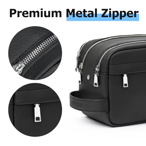 MIRASON Travel Toiletry Bag for Men Leather Travel Bag for Toiletries, Dopp Kit Water-resistant Shower Bag for Shaving Bathroom Organizer Gifts for Men, Black