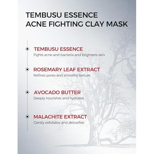 Tembusu Essence Clay Mask for Face & Sensitive Skin: Triple Mud Formula with Tembusu Extract, Deep Cleansing Pore, Oil Control, Texture Refining, Blackhead Removal ? 3.88 Oz