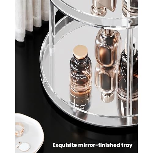Lolalet 360 Degree Rotating Acrylic Perfume Organizer Stand, 2 Tiers Clear Perfumes Holder Display Rack, Makeup Skincare Organization for Vanity Bathroom Countertop -Large, Clear