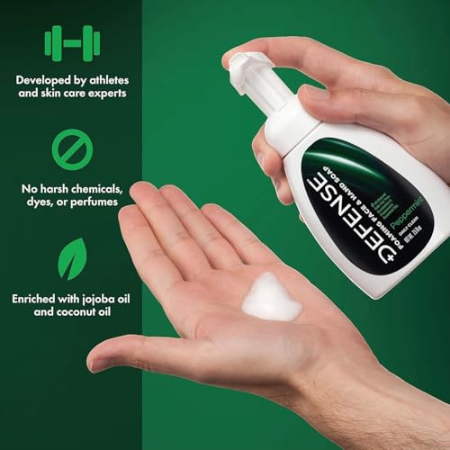 Defense Liquid Foaming Face & Hand Soap, Original + Peppermint 7.5 Fl Oz Combo with Tea Tree, Eucalyptus, Jojoba, Aloe Vera, Olive & Coconut Oils