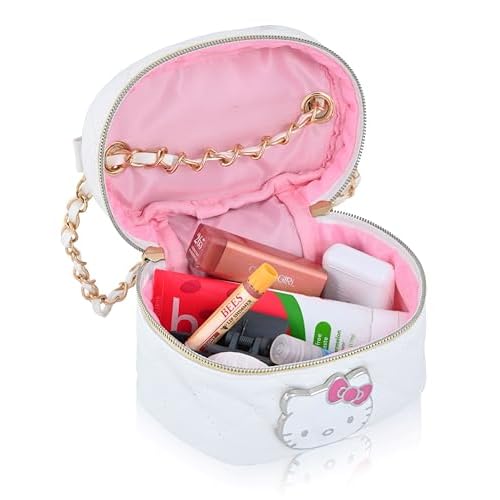 Fast Forward Sanrio Hello Kitty Cosmetic Bag for Women | Mini Hello Kitty PU Leather Crossbody Travel Toiletry Bag for Women | Make Up Travel Bag Makeup Bag
