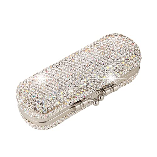 AsAlways Shiny Rhinestone Crystal Portable Lipstick Case with Mirror Portable Bling Diamonds Makeup Cosmetic Storage Holder for Travel Ladies Fashion