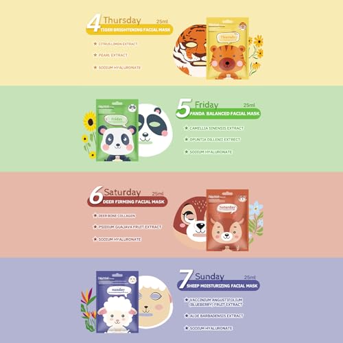 Erinde 14 Pack Animal Character Face Masks Skincare, Spa Masks Sheet for All Skin Types, Face Mask, Spa Gifts, Birthday Party Gifts, Girls' Night, Skincare Party, Facial Masks for Kids Teens Skin Care