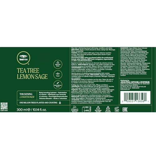 Tea Tree Lemon Sage Thickening Conditioner, Builds Body + Boosts Volume, For Fine Hair