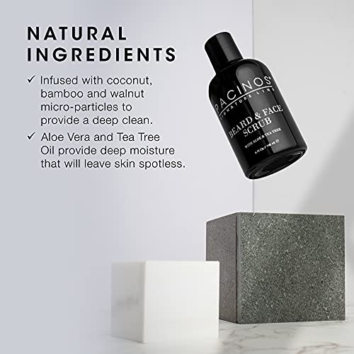 Pacinos Shave System, Beard and Face Scrub, Men's Skin Care, Best Organic Natural Shampoo, Aloe Vera and Tea Tree Extract, Removes Impurities, 4 oz