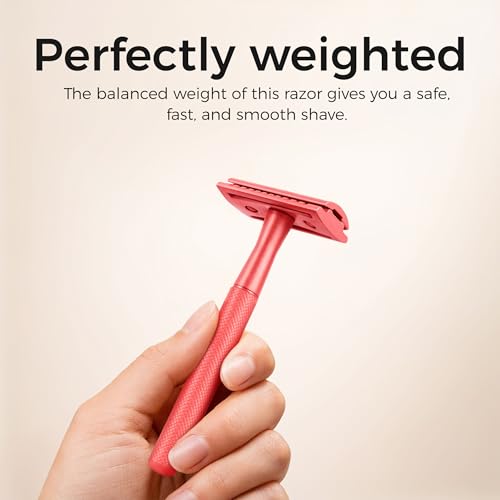 ZOMCHI Single Blade Double Edged Safety Razor with 5 Safety Razor Blades, Metal Razor for Men & Women, Single Blade Razor ? Light Coral