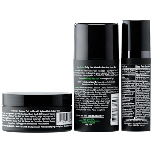 Tiege Hanley Acne Treatment Skin Care Set for Men, System Level 1, Tiegeclear Advanced Routine With Salicylic Acid Wash, Glycolic Acid Pads, and Serum, All Skin Types, Men¡¯s Skin Care, 3 Piece Kit