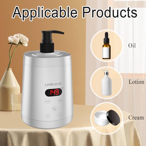Professional Massage Oil Warmer Bottle Lotion Heater for SPA, Automatic Oil Warmer Heated Essential Lotion Cream with Two Oil Bottle Dispenser for Salon, Barber Shops, Home (Silver)