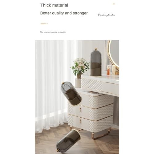 Rotating Makeup Brush Holder with Clear Lid ? 360¡Æ Makeup Brush Organizer for All Brush Sizes, Durable Dustproof Storage Stand with Large Capacity, Easy to Clean, No Assembly (Milk yellow/transparent)