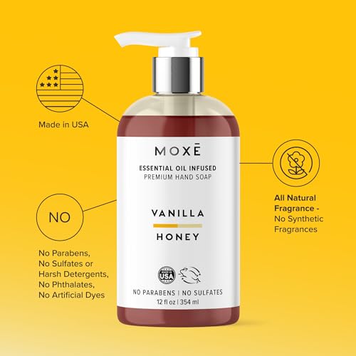 MOX? All Natural Hand Soap 4-Pack ? Jasmine Orange, Vanilla Honey, Juniper Pear & Unscented ? Organic Plant-Based Formula, Essential Oils, Biodegradable, Vegan, Sulfate-Free ? 4 x 12 oz