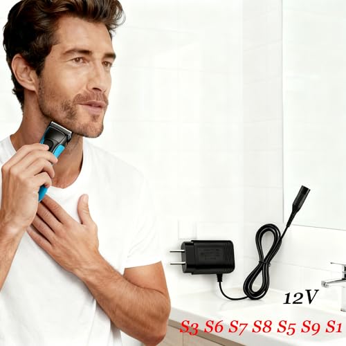 12V Charger Compatible with Braun Shaver S3 S6 S7 S8 S5 S9 S1 Series 1 3 5 6 7 8 9 340 3040s 390cc 720 790cc Wall Power Adapter Charging Cord for Electric Razor Trimmer