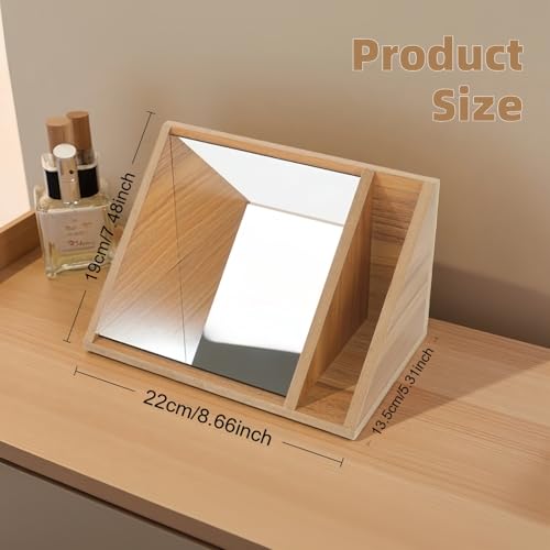 Non-Reversing Mirror with Wood Frame - Shows True Unflipped Image, Standing Tabletop Inverted Mirror for Living Room, Bedroom, Home Decor