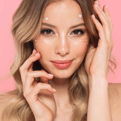 STARRY FRECKLES Set of 10 Premium Waterproof Metallic Foil Temporary Flash Tattoos - Party Favors, Temporary Tattoos, Freckles, Star Tattoos, Face Jewels