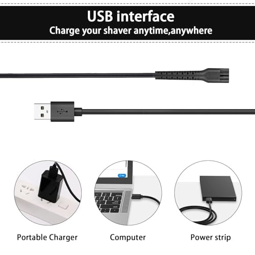Replacement Charger Cord USB for Wahl Clipper, 2m/6.6FT Charging Cable for Wahl Magic Senior Detailer Legend Cordless Clippers, for Finale & Vanish Shaver #8164/8173/8591/8148/8504/8171/1919