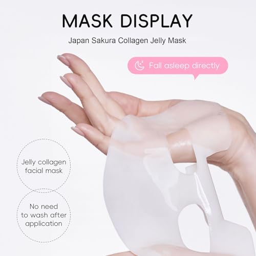 Collagen Face Mask Sheet, 10Pcs Sakura Deep Collagen Anti Wrinkle Lifting Mask, Deep Moisture, Shirnk Pore, Improves Rough Skin, Overnight Hydrogel Collagen Mask Reduce Fine Line, Firm Skin