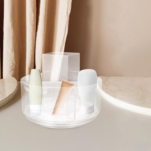 balacoo 360 Rotatable Desktop Cosmetics Rack Multi-Layer Makeup Organizer Storage Box for Vanity Bathroom Countertop Clear Cosmetic Display Holder 6.88X6.88X6.10In
