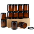 Goiio 12 Pack Amber Glass Jars, 8 Oz Thick Amber Round Glass Jars, with Black Metal Lids, for Spice, Liquid, Sample, Leakproof and Dishwasher Safe