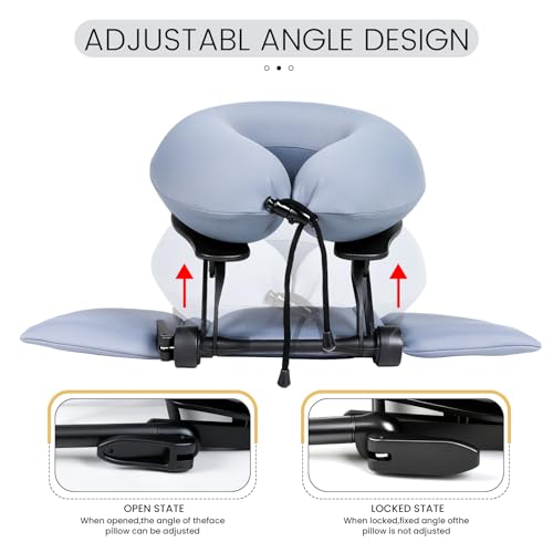Massage Table Face Cradle£¬Cold Memory Foam Pillow£¬Adjustable Multi-Functional Memory Pillow for Office, Travel Sleep£¬Practical and Portable - New Choice for Lunch Break - Slate Blue£¨Aluminium Stand£©