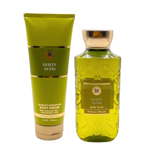 Bath & Body Works GUILTY AS FIG Body Wash & Ultimate Hydration Body Cream 2-piece Gift Set with a Red Bow for Holidays ? Full Size