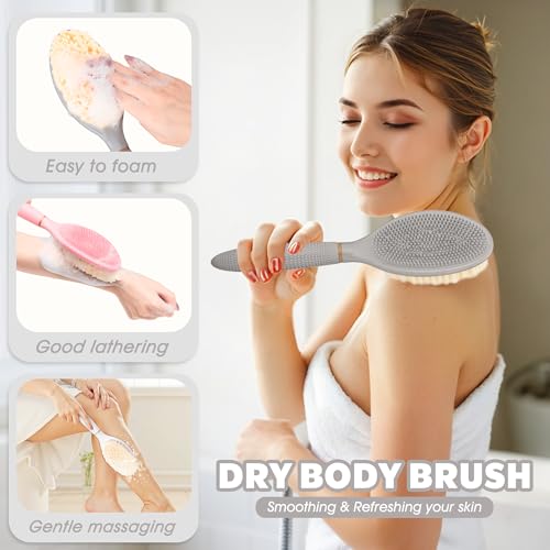 New Back Scrubber Anti-Slip for Shower, 18.9¡®¡¯ Adjustable Shower Back Scrubber with Dual-Side Head & Soft Bristles, Extra-Long Shower Brush Bath Brush for Lathering Cleansing(Gray-L)