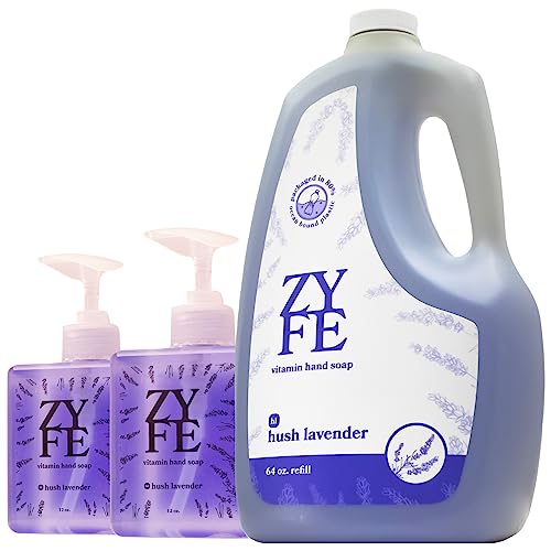 Eco Friendly Hand Soap Refills Family Pack - Pland Dervied Liquid Handsoap With 5x Vitamins - 2 12oz Pump Dispenser Bottles and 1 64oz Refill - Lavender