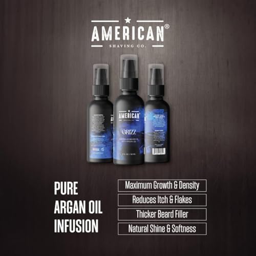 American Shaving Co. Grizz Organic Beard Oil for Men | 100% Pure Argan Oil & Conditioner | Non-Greasy Beard Softener for Thicker, Fuller Growth | Best Premium Grooming Product | USA Made
