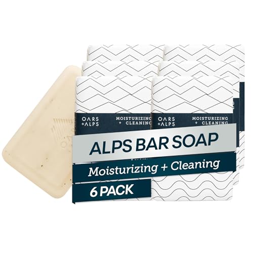 Oars + Alps Exfoliating & Moisturizing Bar Soap for Men, Deep Cleaning Soap, Clean Ingredients, All Skin Types, Shea Butter, Jojoba Oil, 6pk