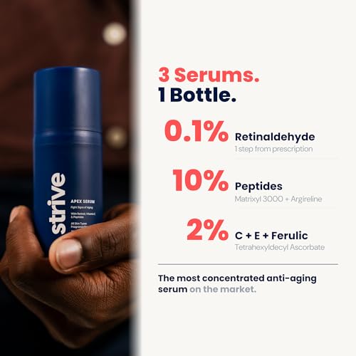 Strive - Anti-aging Retinal Serum - 0.1% Retinaldehyde, 10% Peptides & 2% Vitamin C E Ferulic Face Serum. Brightening, Firming, Wrinkle & Fine Line Reducing - Fragrance Free Anti aging Skincare - 30mL