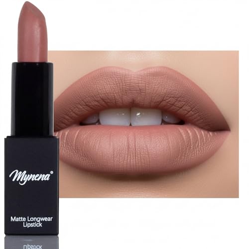 Mynena Nude Matte Lipstick - High-Pigment Buildable Color | Creamy Longwear Soft Velvet Finish | Hydrating Formula with Vitamin E for Sensitive Skin | Charlotte | Vitamin E, Long Lasting